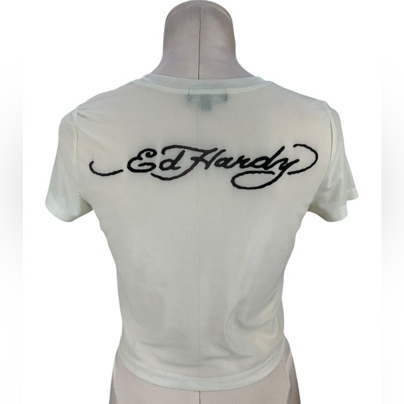 Ed Hardy Mesh Swallow Baby Cropped Tee Size Large - Picture 4 of 7
